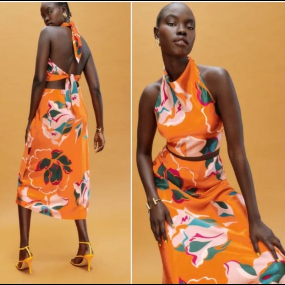 Reformation Elektra Eros Orange 100% silk set NWT